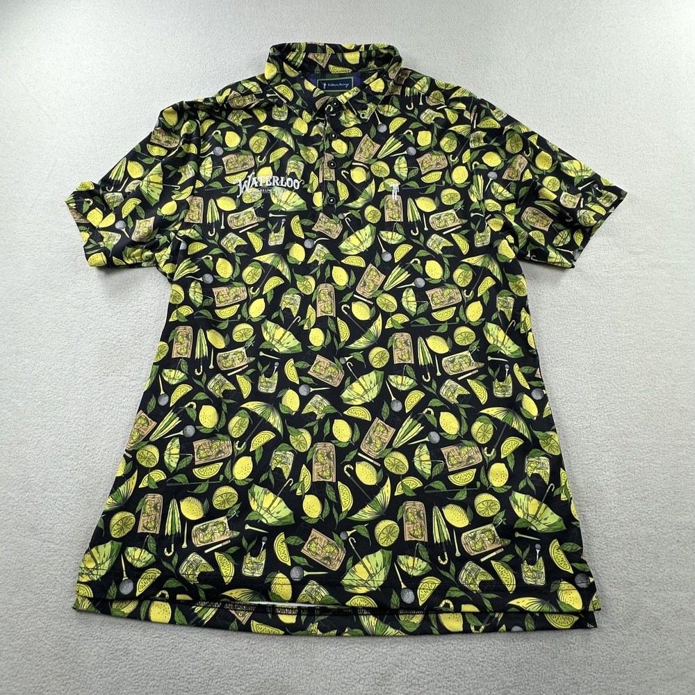 William Murray Golf Polo Shirt Mens Medium Lemon Print Waterloo Sparkling Water